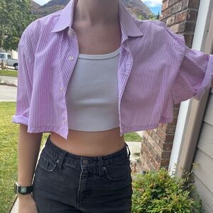 Crop Top Cropped Button Down Shirt - Wide top / blouse summer shirt